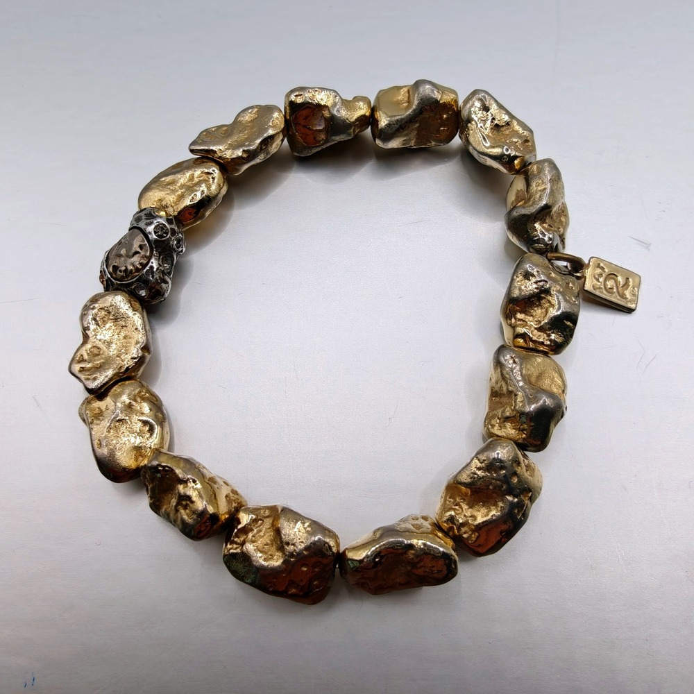 Tat2 Designs 24K Gold Plated Nugget Stretch Bracelet Swarovski Crystals 87786299